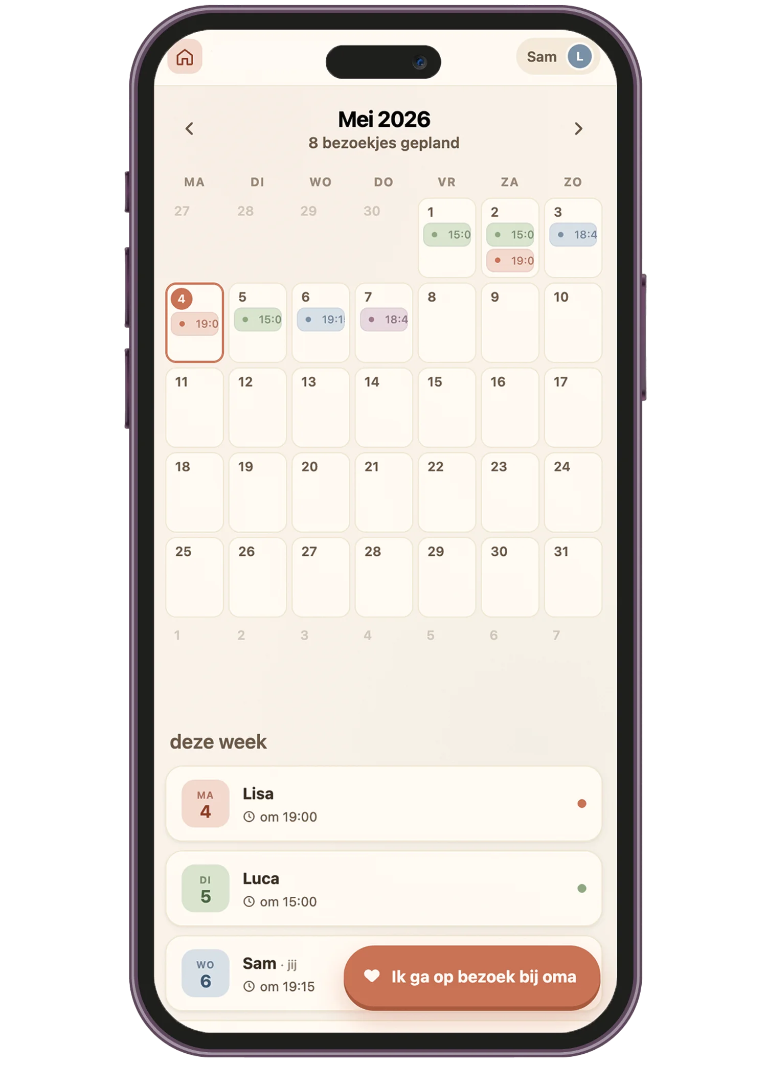 iPhone showing the visit planner app
